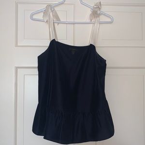 J.Crew navy and white tie strap blouse